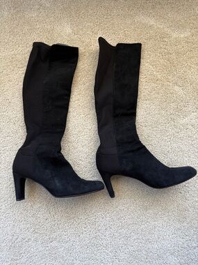 Stuart Weitzman Black Stretch Suede Boots